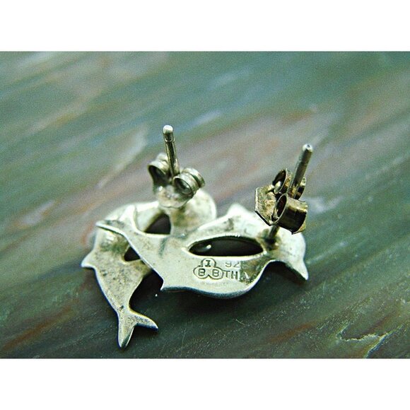 Sterling Silver 925 Dolphin Stud Earrings Small Kids Women Lightweight Pierced - Picture 5 of 7